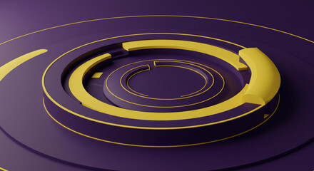 Obraz premium Abstract design of concentric circles in deep purple and bright yellow.