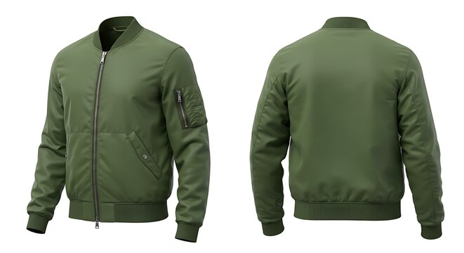Olive Green Bomber Jacket: Front & Back Views