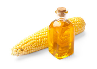 Corn oil and cob isolated on white