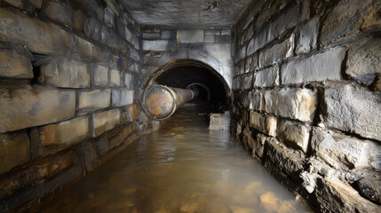 Naklejka premium A pipe is in a tunnel with water