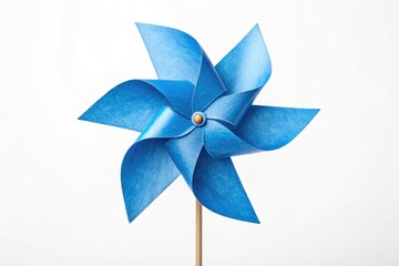 Bright Blue Pinwheel Spins Playfully in a Light Breeze During Afternoon
