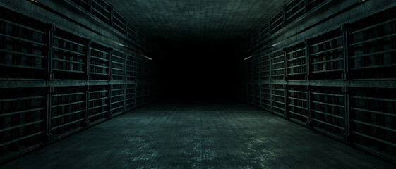 Dark Futuristic Corridor Sci-Fi Industrial Interior Background