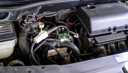Fototapeta premium Close-up car engine compartment