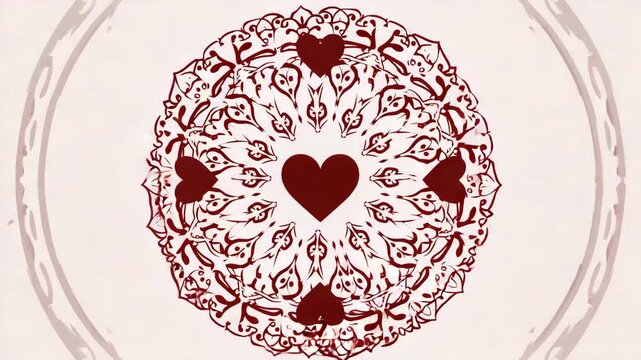 Decorative Heart Mandala Ornament in Red on White Romantic Vector Pattern for Cards and Wedding