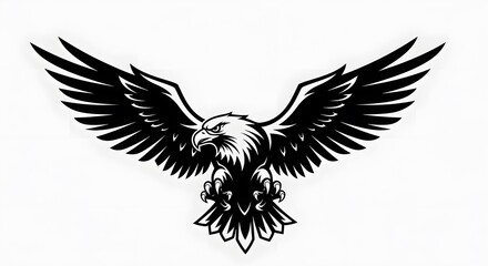 Obraz premium Black and White Eagle Illustration with Outstretched Wings in Bold Graphic Style
