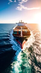 Cargo ship sailing on ocean