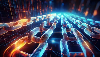 Obraz premium blockchain ledger visualized as glowing chains of code