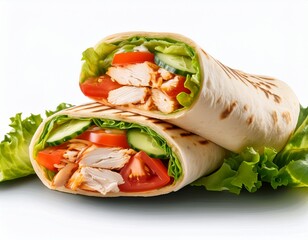 delicious chicken wrap with tomato cucumber and lettuce isolated on transparent or white background a high resolution image of delicious chicken wrap with tomato cucumber and