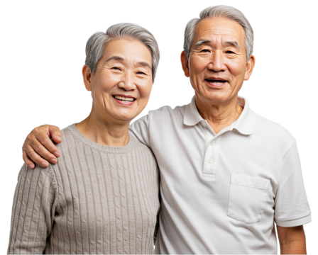 happy elderly Asian couple standing close Smiling together. International Day of Older Persons - Powered by Adobe