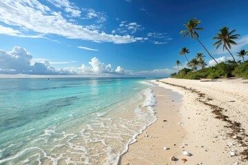 Serene Tropical Beach With Clear Waters and Swaying Palm Trees