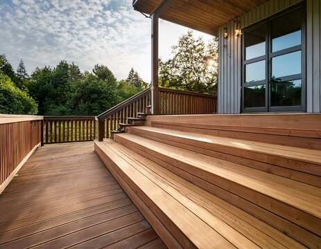 outdoor decking with stairs made from trex material