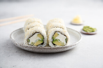 Avocado sushi rolls with cream cheese