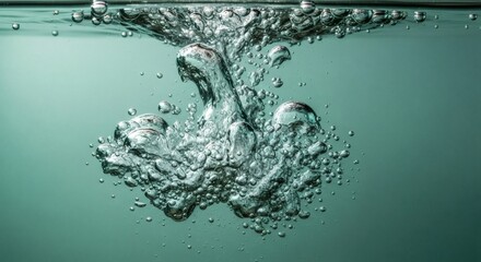 Underwater bubbles in a teal liquid