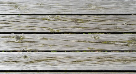 Weathered wooden planks with moss and knots