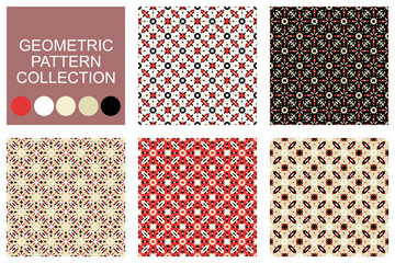 geometric pattern collection with red, black and cream colors suitable for background or fabric motif designs