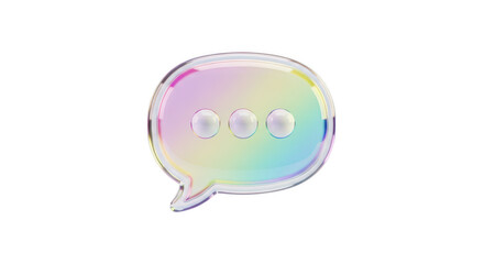 Iridescent speech bubble with three dots, isolated on transparent background