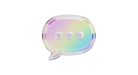 Iridescent speech bubble with three dots, isolated on transparent background