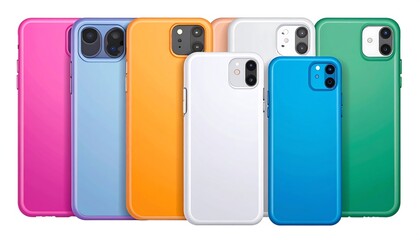 Colorful smartphone cases in various hues display modern designs.