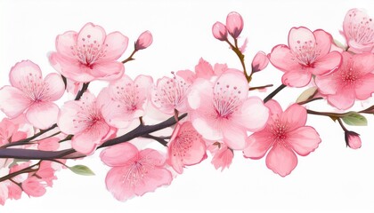 Naklejka premium delicate watercolor cherry blossom branch with pink flowers on white background