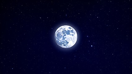 Fototapeta premium Bright full moon in clear night sky with glowing halo and countless stars, cosmic astronomy background
