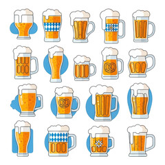 Collection of beer mugs with foam isolated on transparent background