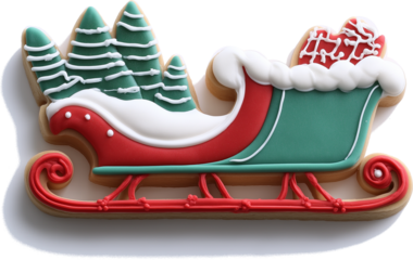 Christmas Rudolph's Sledding cookie, icing  gingerbread Designs isolated on transparent and white background. PNG