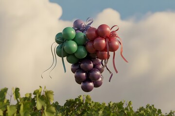 Colorful Balloon Grapes Floating in Sky