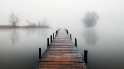 Serene Waters of the River in Foggy Weather, A Peaceful Journey on the Wharf Embraced by Nature