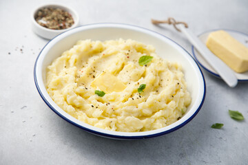 Traditional mashed potatoes with butter