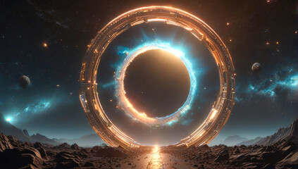 Bright glowing cosmic circle with futuristic sci-fi design, great for digital art, poster backgrounds, and fantasy themes.