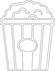 Popcorn icon.Vector illustration of Classic red and yellow striped popcorn bucket exploding with tasty buttery popcorn black and white drawing.Outline, glyph, filled outline style.