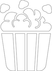 Popcorn icon.Vector illustration of Classic red and yellow striped popcorn bucket exploding with tasty buttery popcorn black and white drawing.Outline, glyph, filled outline style.