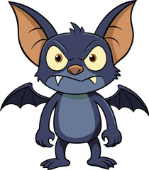 Happy cartoon bat with big eyes and sharp teeth
