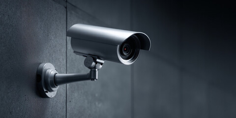 CCTV surveillance camera on gray wall security monitoring concept - AI generated
