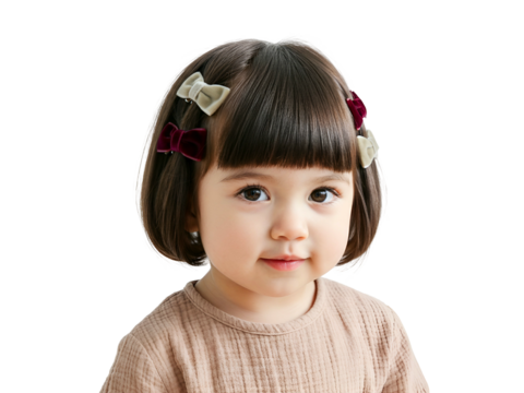 Adorable toddler girl with velvet hair bows.