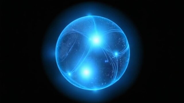 Abstract blue sphere with glowing lines on black background