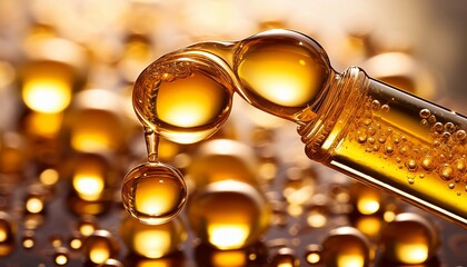 close up of oily facial serum drops