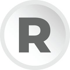 Geometric grey letter r icon inside a white octagonal shape with shadow effect illustration