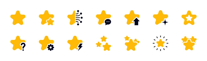 Star yellow black icon set. Success, review, rating, stars concept. Decorative element sign, symbol. Vector illustration. Editable stroke. Flat design.