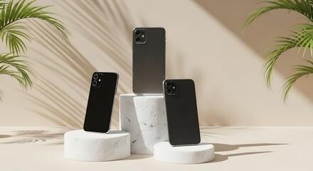 Three Modern Smartphones with White Background: Business, Technology, and Communication Concept