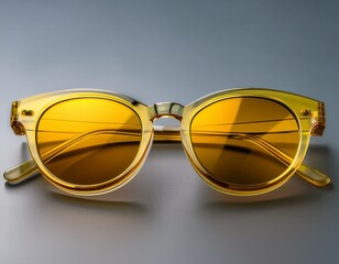 sleek yellow sunglasses sit on a neutral grey backdrop contemporary fashion