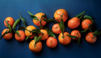 several vibrant tangerines clustered on a dark blue background photography props organic
