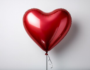 red heart shaped helium balloon on white background