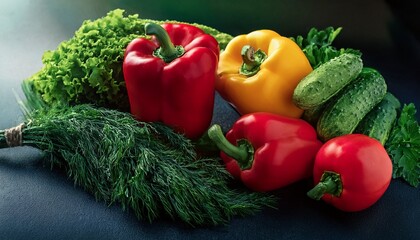 fresh vegetables like bell peppers cucumbers and greens