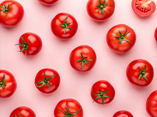 Juicy Red Tomato Seamless Pattern on Soft Pastel Background