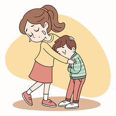 Vector art of a comforting scene of a girl consoling a crying boy, offering support and empathy during a difficult moment