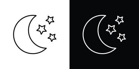 Moon stars icon pictogram on White Background Editable Stroke.