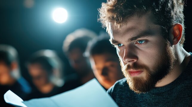 Man reading script on stage