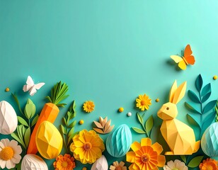Colorful, decorative Easter scene with paper cutouts