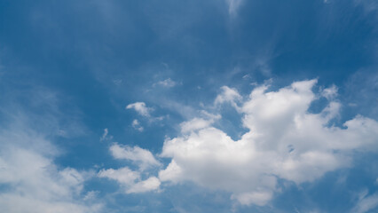 Blue sky with scattered white fluffy clouds